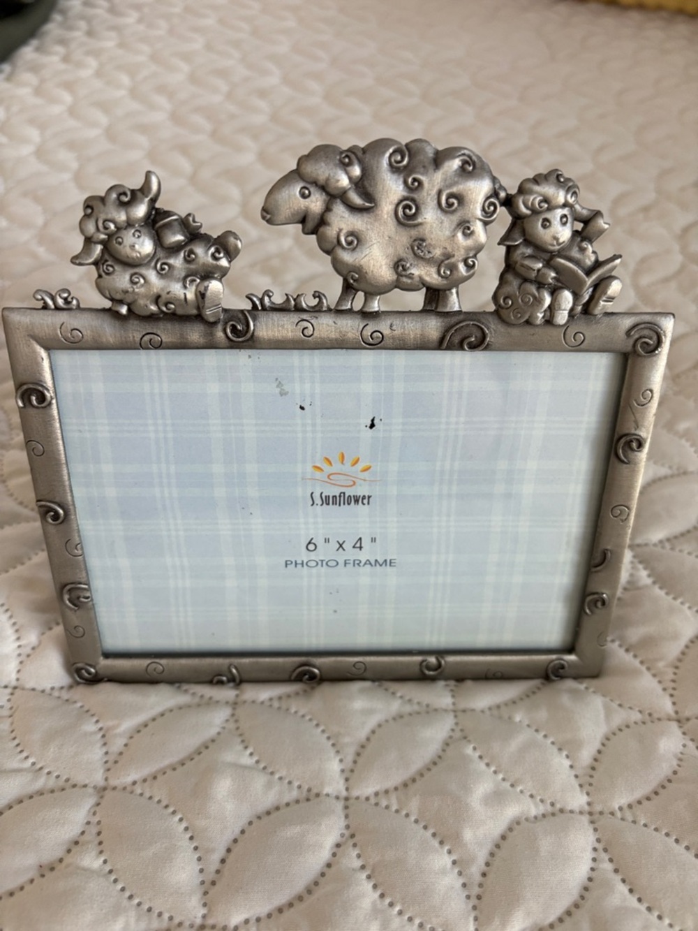 S.Sunflower Heavy Pewter Sheep-Theme 6x4 Photo Frame EUC